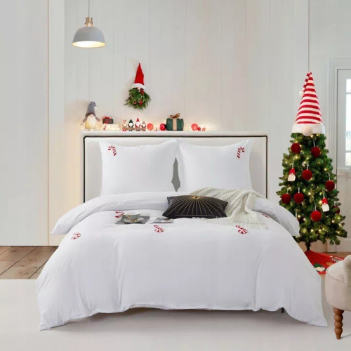 Świąteczna pościel z mikrofibry z motywem laski cukrowe Cuty Candycanes– Spod Igły i Nitki, zapięcie na zamek