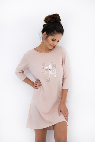 Sensis Lama – koszula damska bawełniana, nadruk lama, rękaw 3/4