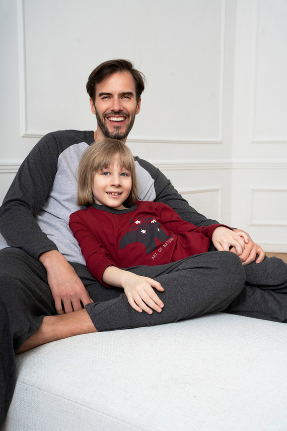 Piżama dla chłopca Morten Italian Fashion bordowy/c.melanż