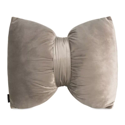 Eurofirany Poduszka świąteczna 45x55 beżowa welwet, ozdobna kokarda