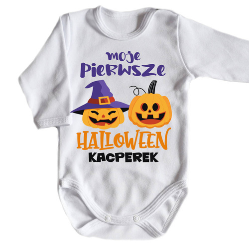 Body długi rękaw "Moje pierwsze HALLOWEEN z dowolnym imieniem" Moocha biały