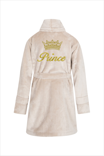 Szlafrok dziecięcy polarowy Prince + korona ByShelly - beżowy/złoty