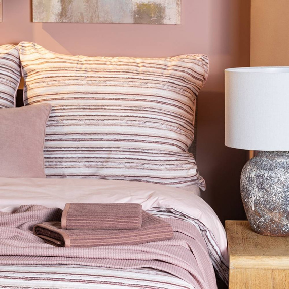 Pościel z bawełny z nadrukiem w paski i wypustką na poszewkach Avinion 6 Eurofirany beżowy