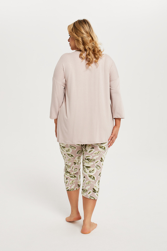 Piżama Damska 3/4 rękaw, 3/4 spodnie Indonezja Italian Fashion - beż/druk