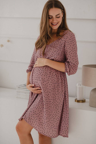 Sukienka ciążowa i do karmienia Lovely Dress rękaw 3/4 Milk&Love liliowa w czarne groszki