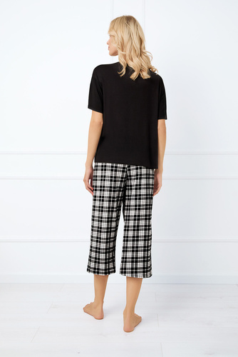 Piżama Damska krótki rękaw, 7/8 spodnie Klara Italian Fashion - czarny/druk 