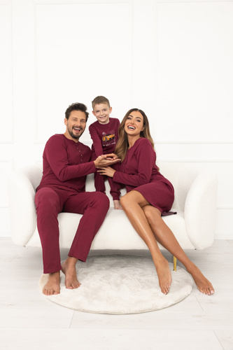 Piżama chłopięca Gordo – komplet bawełniany z nadrukiem samochodu Italian Fashion bordowy 