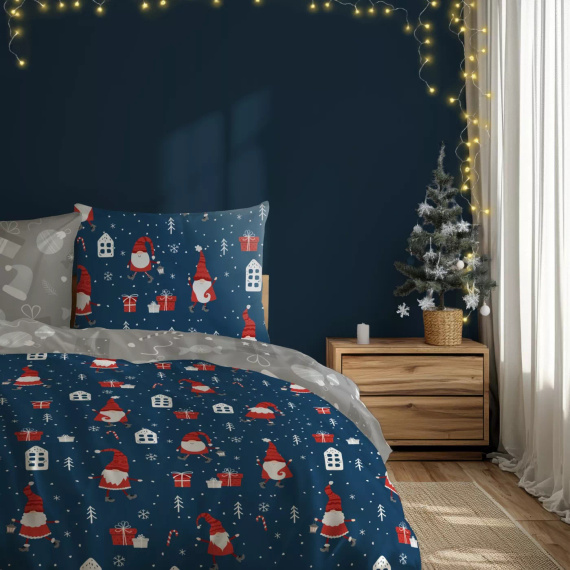 Scandic 068 Scandic Faro biała granatowa renifery  – pościel świąteczna dwustronna, bawełna 100%, komplet