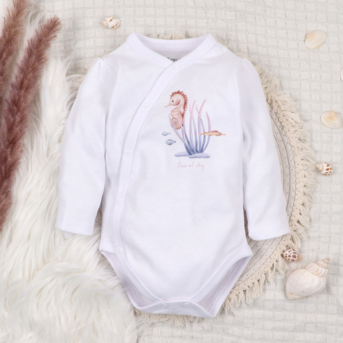 Nini Body Underwater World biały– organiczna bawełna, kopertowe, dla niemowląt
