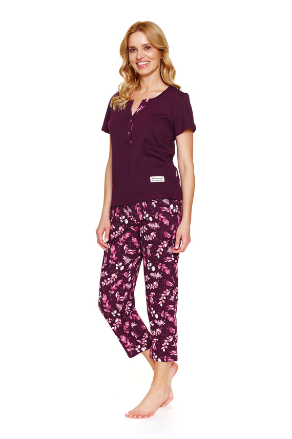 Piżama plus size Doctor Nap 7267 – 100% bawełna | Krótki rękaw, spodnie 3/4 - burgundy