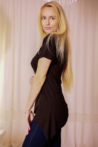 Damska bluzka z wiskozy Aria Mirale – kobiecy krój, V-neck, asymetria - czarny