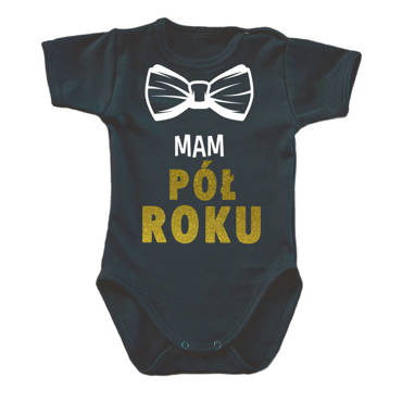 Body krótki rękaw "MAM PÓŁ ROKU" Moocha czarny