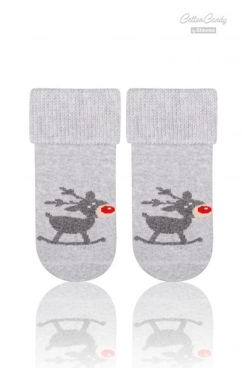 Art.156 Skarpety dziecięce Świąteczne Frotte Steven szary jasny melanż/renifer 002