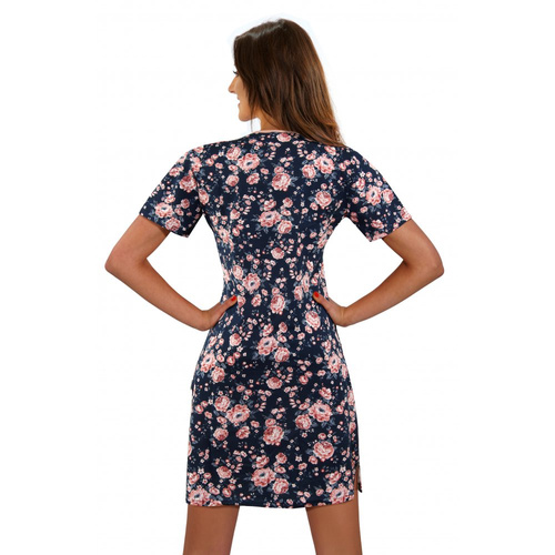 Koszula nocna krótki rękaw 2508/05 Róże Angielskie Sesto Senso granatowy 