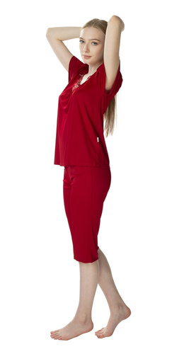 Mewa Piżama damska Matylda burgund– jedwab wiskozowy, długość 3/4, produkt polski