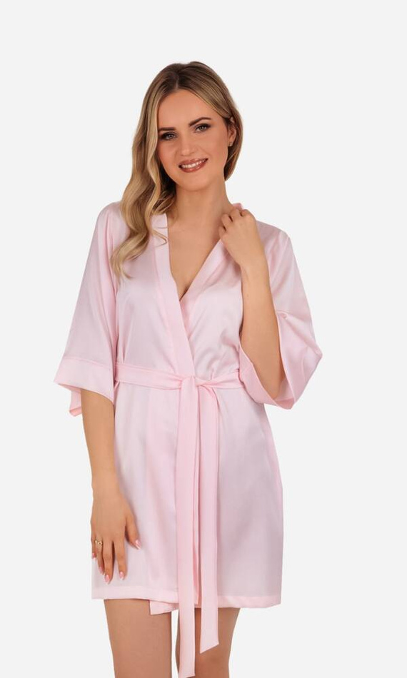 Szlafrok damski satynowy Liza ByShelly - pudrowy róż