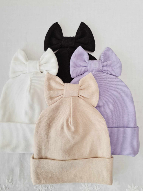 Czapka z kokardką 15K prążek podwójna Marija - fiolet