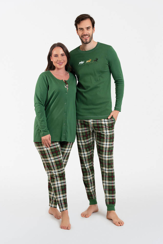 Piżama Damska rozpinana długi rękaw, długie spodnie Asama Italian Fashion zielony/druk