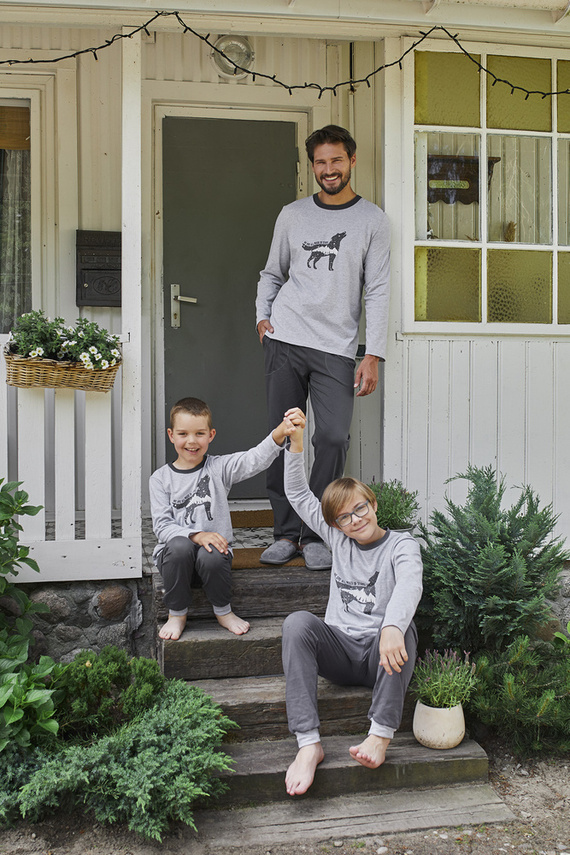 Piżama Męska długi rękaw, długie spodnie Tikal Italian Fashion - melanż/grafit