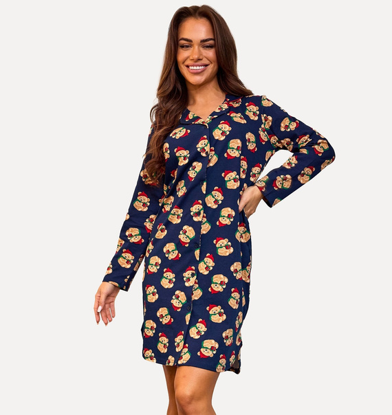 Cornette 104/474 Teddy 7 – koszula nocna bawełniana, rozpinana, długi rękaw