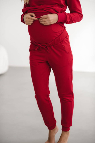 Dresowe spodnie ciążowe Milk&Love karminowa czerwień