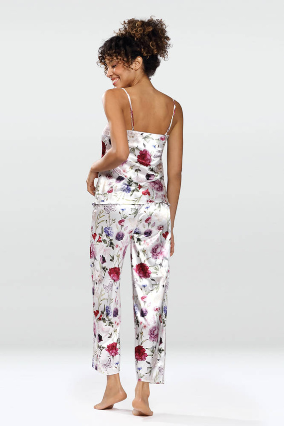 Piżama Damska Satynowa Flowers DKaren - DK-KC 5 biały