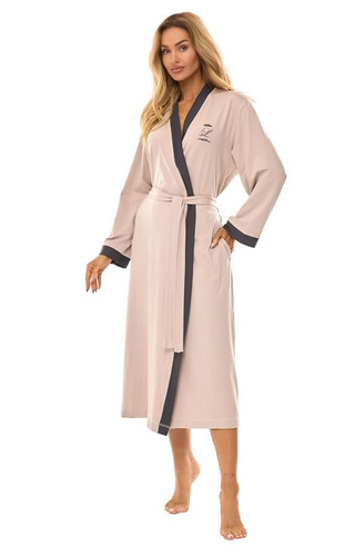 Długi Szlafrok Damski 2505 L&L beżowy