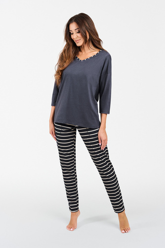 Piżama Damska 3/4 rękaw, długie spodnie Betty Italian Fashion - druk grafitowy/grafitowy