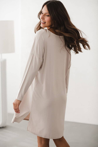 Bambusowa koszula nocna ciążowa i do karmienia długi rękaw Moon Milk&Love jasny beż