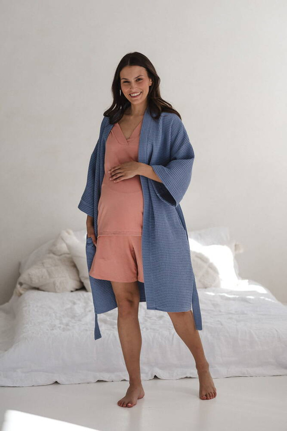 Bambusowe spodnie od piżamy ciążowej krótkie Moon Milk&Love herbaciana róża