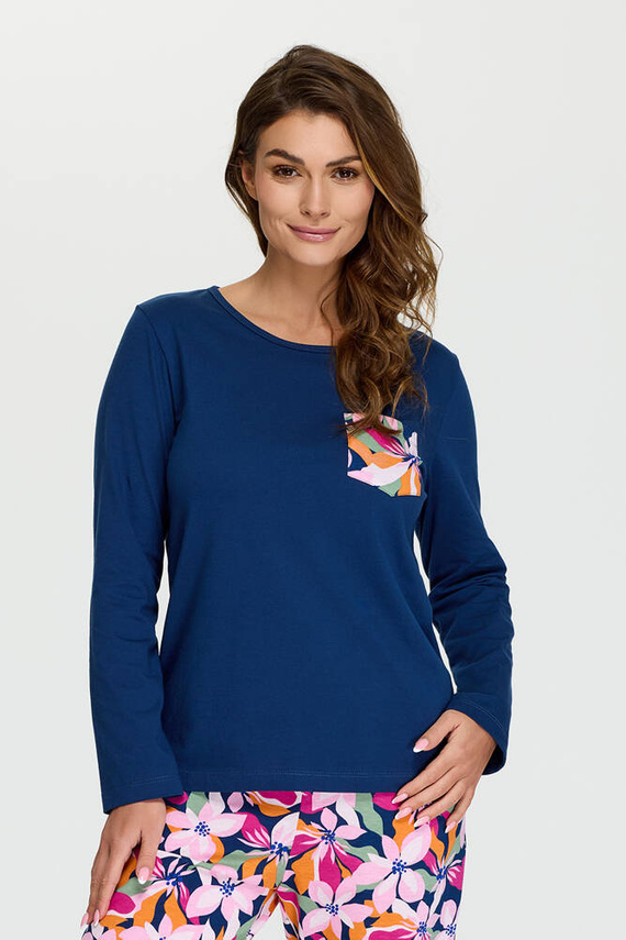Piżama damska 7 Senizo granatowy kwiaty