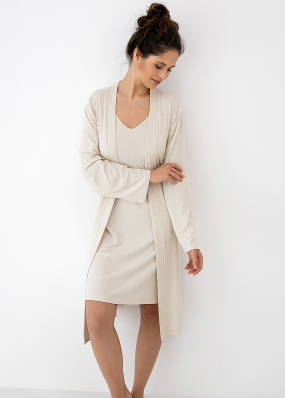 Julienne Sensis beżowy – damski komplet nocny: koszula i szlafrok