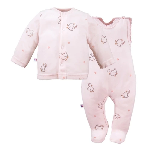 Zestaw welurowy śpioch i kaftan Little Ducks Eevi- różowy