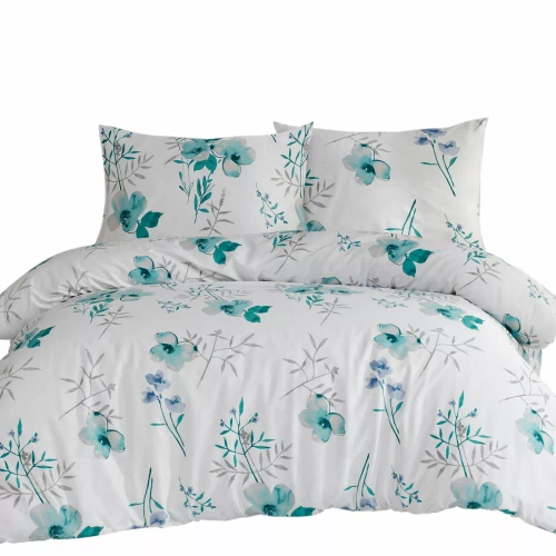 Pościel flanelowa kwiaty 31504/1 Darymex biały/turkusowy