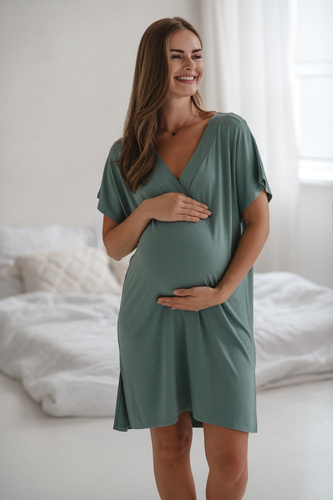 Bambusowa koszula nocna ciążowa i do karmienia Moon Milk&Love eukaliptus