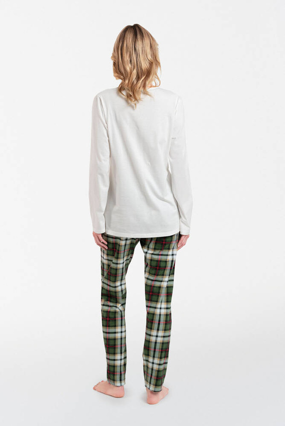 Piżama Damska rozpinana długi rękaw, długie spodnie Asama Italian Fashion ecru/druk