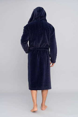 Szlafrok męski z kapturem Zygmunt Italian Fashion- granatowy 
