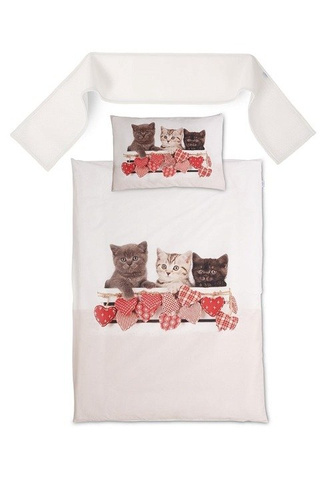 Pościel 3 częściowa z ochraniaczem "Happy" Matex kremowa hipopotamy słonie