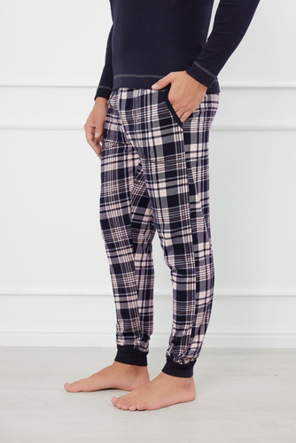 Piżama Męska długi rękaw, długie spodnie Brit talian Fashion - granatowy/druk 