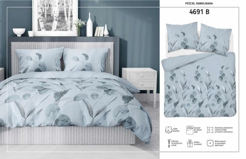 Pościel bawełniana kwiaty 4691 B Detexpol błękitny 