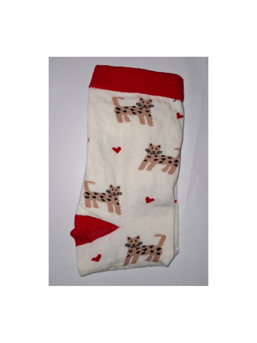 Skarpetki damskie Milena 0200.196 – kotki i serduszka, bawełniane, Ecru