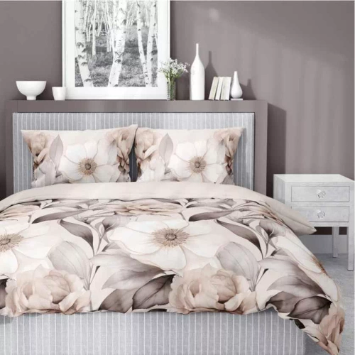 Pościel satynowa cieniowane kwiaty 5220 A Detexpol beżowy 