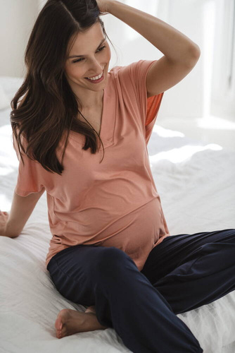 Bambusowe spodnie od piżamy ciążowej długie Moon Milk&Love granatowy