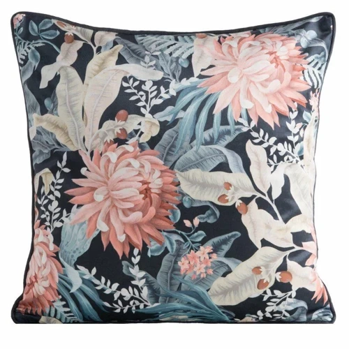 Poszewka welurowa kwiaty Velvet 113 Eurofirany czarny/pomarańczowy