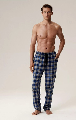 Spodnie męskie do spania Atlantic NMB-045 szary – flanela kratka