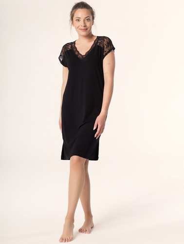 Elegancka koszula nocna Nipplex Petra KB59 Mefemi – wiskoza, koronka, krótki rękaw, długość przed kolano