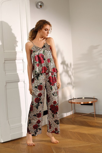 Piżama Damska Satynowa Flowers DKaren - DK-KI 6 ecru