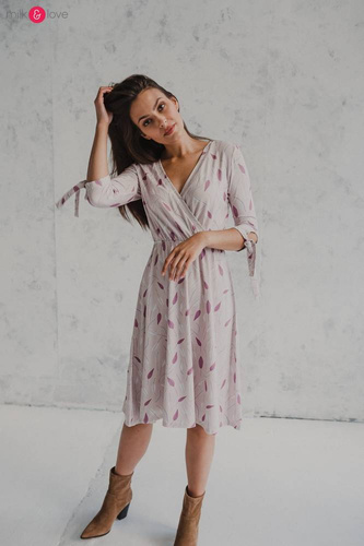 Sukienka do karmienia ciążowa Two Ways MIDI Milk&Love miętowa granatowa w listki