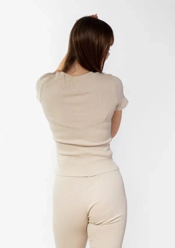 Bluzka damska prążkowana Halima Dkaren - beżowy