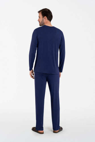 Piżama Męska długi rękaw, długie spodnie Akord talian Fashion - granatowy 